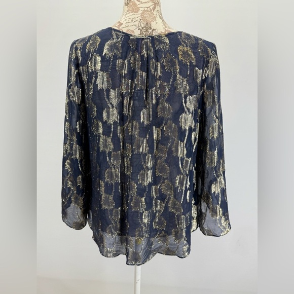 LILLY PULITZER Sheer BECCER Silk Navy blouse with Gold palm tree design size M - Picture 7 of 16